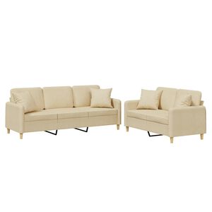 vidaXL 2-tlg. Sofagarnitur mit Kissen Creme Stoff
