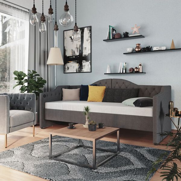 vidaXL Tagesbett mit Matratze USB Dunkelgrau Stoff 90x200 cm
