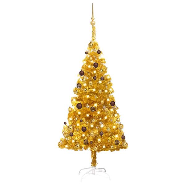 vidaXL K&uuml;nstlicher Weihnachtsbaum Beleuchtung & Kugeln Gold 150 cm PET