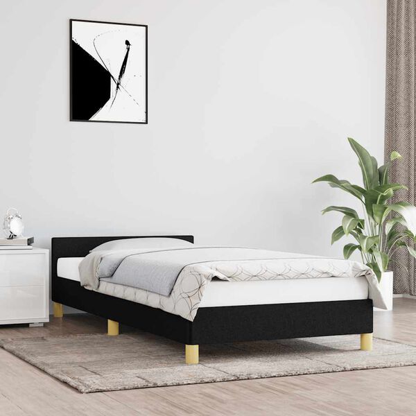 vidaXL Bettgestell mit Kopfteil ohne Matratze Schwarz 90x190 cm Stoff