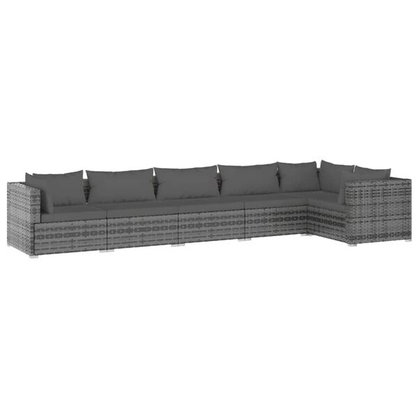 vidaXL 6-tlg. Garten-Lounge-Set mit Kissen Poly Rattan Grau