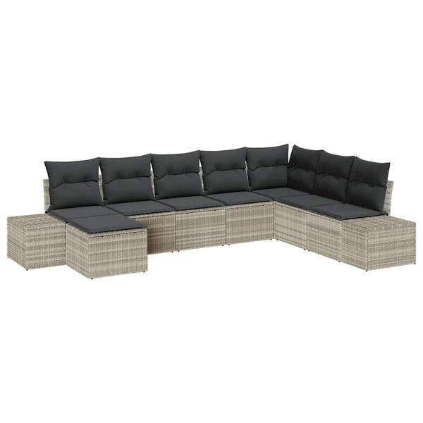 vidaXL Garten-Sofa-Set mit Kissen 8 pcs Hellgrau Poly-Rattan