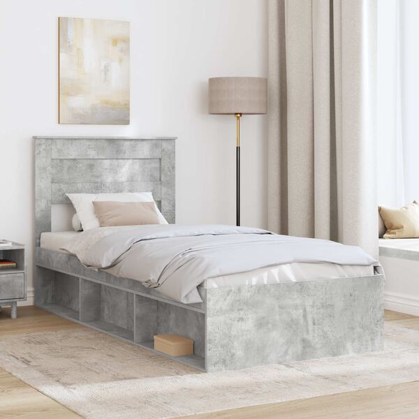 vidaXL Bettrahmen Beton Grau 90 x 190 cm Massives Kiefernholz