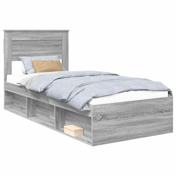 vidaXL Bettrahmen Graues Sonoma 100 x 200 cm Massives Kiefernholz