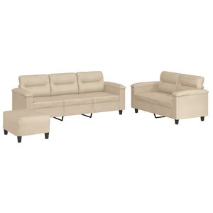vidaXL 3-tlg. Sofagarnitur mit Kissen Creme Mikrofasergewebe