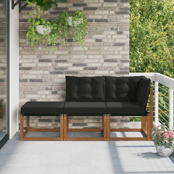 vidaXL Outdoor-Schnittsofa-Einheiten 3 St&uuml;ck Nat&uuml;rlich und Schwarz