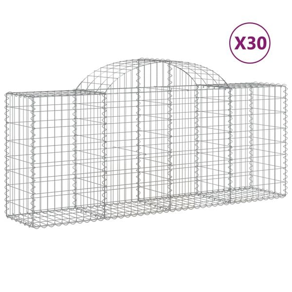 vidaXL Gabionen mit Hochbogen 30 Stk. 200x50x80/100cm Verzinktes Eisen