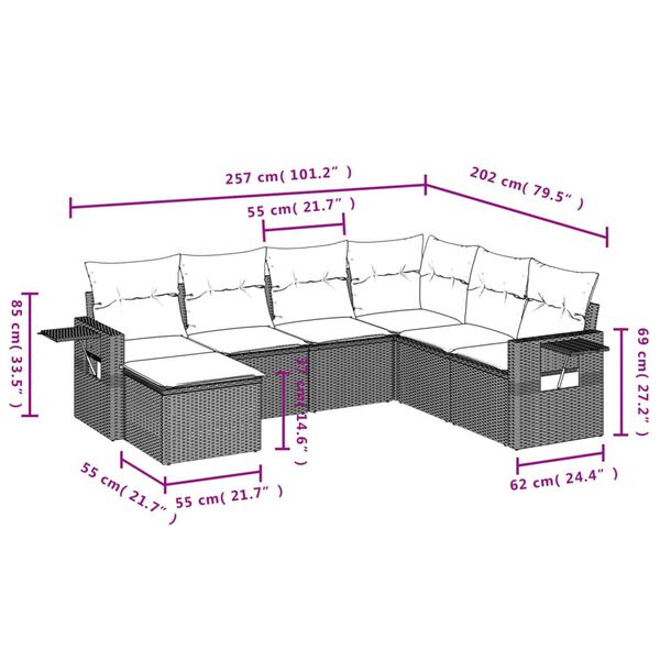 vidaXL 7-tlg. Garten-Sofagarnitur mit Kissen Braun Poly Rattan