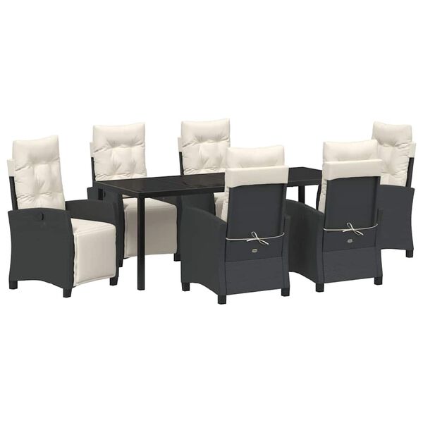 vidaXL Garten Essgruppe mit Kissen 7 pcs Schwarz Poly-Rattan