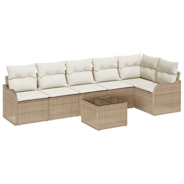 vidaXL Garten-Sofa-Set mit Kissen mit Speicher 7 pcs Braun Poly Rattan