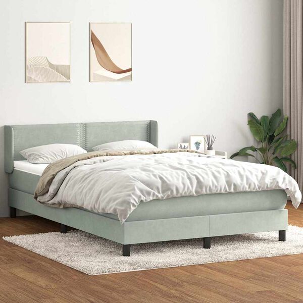 vidaXL Boxspringbett mit Matratze Hellgrau 140x210 cm Samt