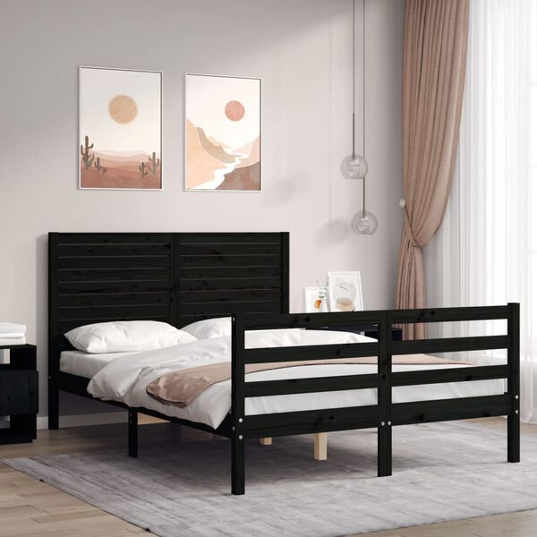 vidaXL Massivholzbett mit Kopfteil Schwarz