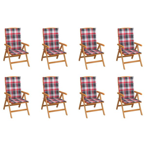 vidaXL Verstellbare Gartenst&uuml;hle mit Auflagen 8 Stk. Massivholz Teak
