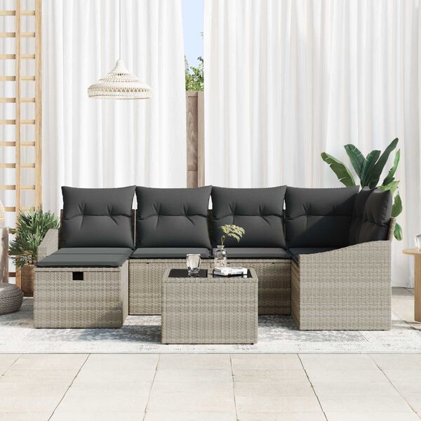 vidaXL Garten-Sofa-Set 7 pcs Hellgrau 55 x 62 x 69 cm Poly Rattan