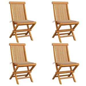 vidaXL Klappst&uuml;hle mit beigen Kissen, 4 St&uuml;ck, Massivholz Teakholz
