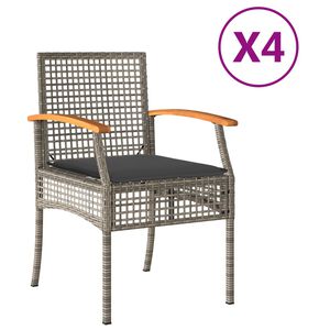 vidaXL Gartenst&uuml;hle mit Kissen 4 Stk. Grau Poly Rattan Akazienholz