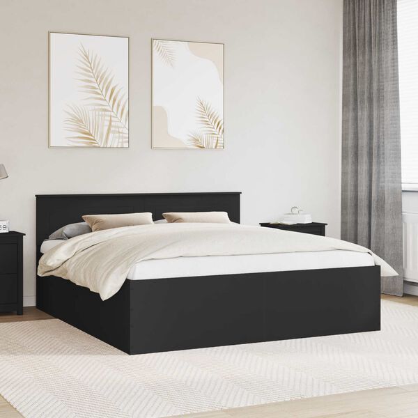 vidaXL Bettrahmen mit Kopfteil Schwarz 200 x 200 cm Holzwerkstoff