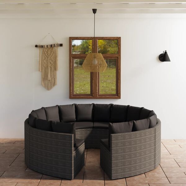 vidaXL 8-tlg. Garten-Sofagarnitur mit Auflagen Poly Rattan Grau