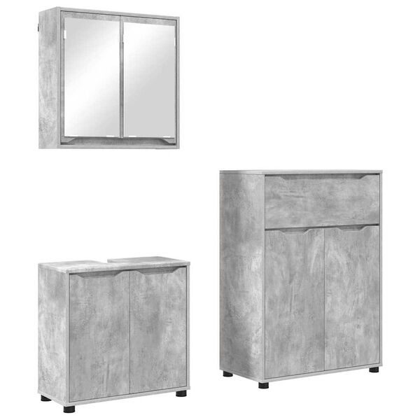 vidaXL Badezimmerm&ouml;bel-Set mit Regal 3 pcs Beton Grau Holzwerkstoff