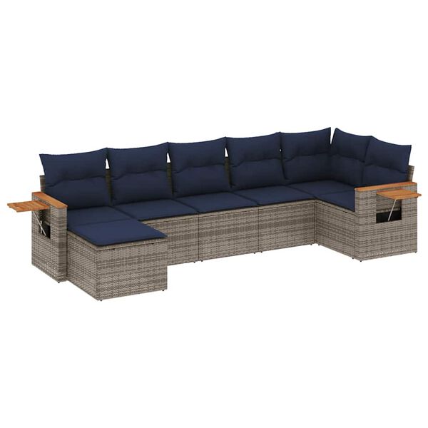 vidaXL 7-tlg. Garten-Sofagarnitur mit Kissen Grau Poly Rattan