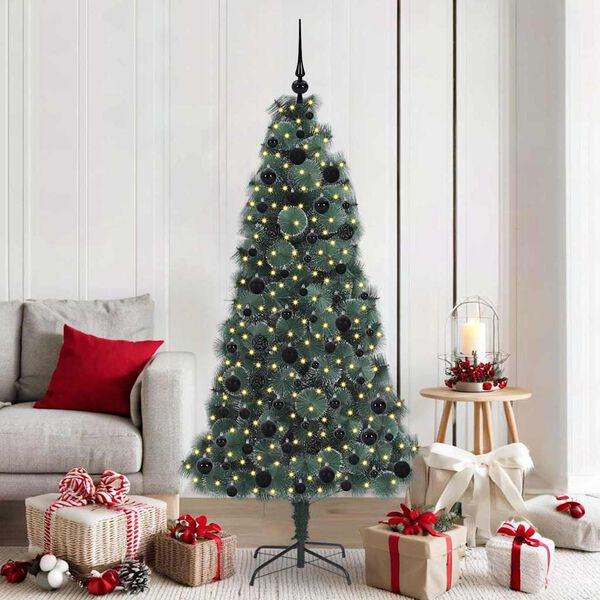 vidaXL K&uuml;nstlicher vorbeleuchteter Weihnachtsbaum mit Kugelset 180 cm