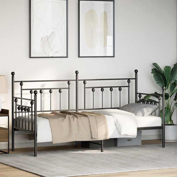 vidaXL Tagesbettrahmen mit Kopfteil Schwarz 75 x 190 cm Stahl
