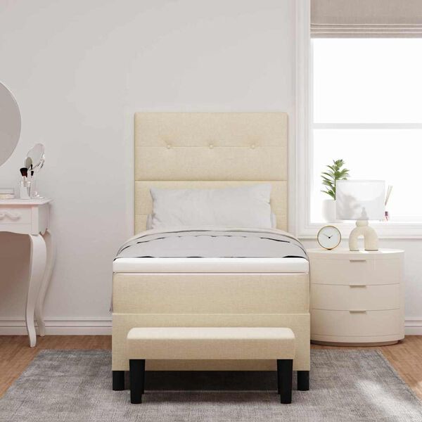vidaXL Boxspringbett mit Matratze mit Kopfteil Creme 90 x 200 cm Stoff