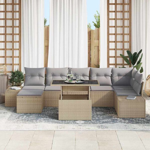 vidaXL Garten-Sofa-Set mit Kissen 8 pcs Beige und Hellgrau