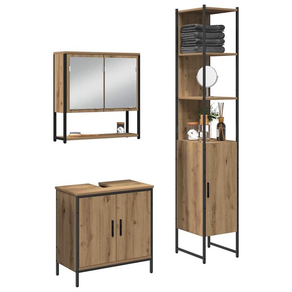 vidaXL Badezimmerm&ouml;bel-Set mit Regal mit T&uuml;r 3 pcs Braun Holzwerkstoff