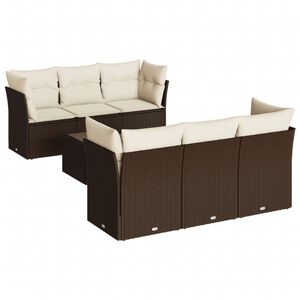 vidaXL 7-tlg. Garten-Sofagarnitur mit Kissen Braun Poly Rattan