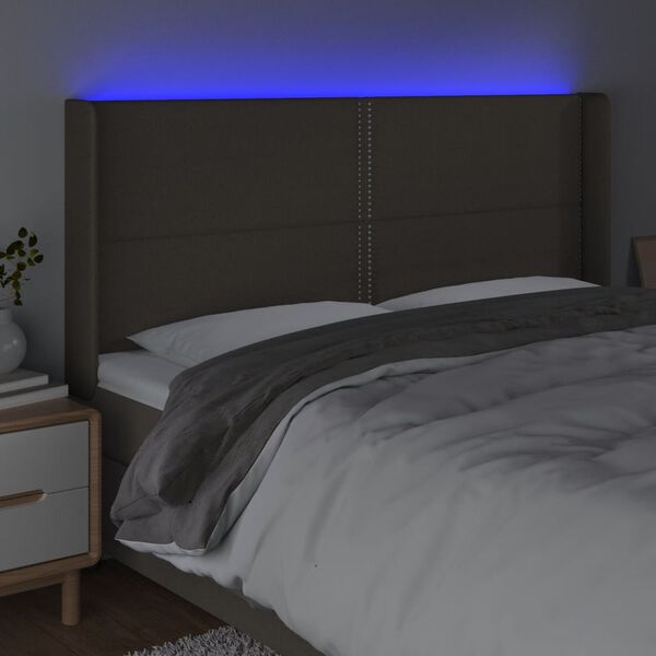 vidaXL LED Kopfteil Taupe 203x16x118/128 cm Stoff