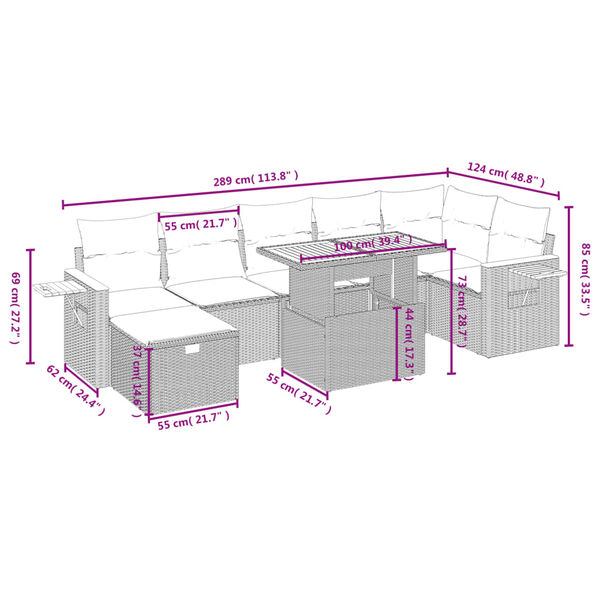 vidaXL 8-tlg. Garten-Sofagarnitur mit Kissen Grau Poly Rattan