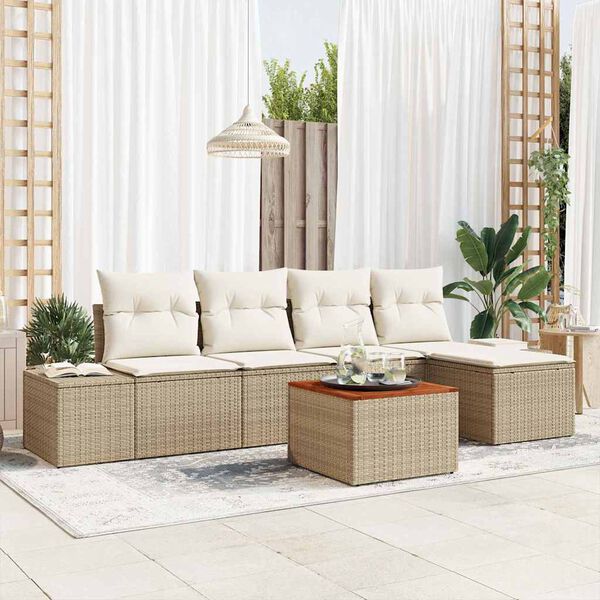 vidaXL Garten-Sofa-Set mit Kissen 6 pcs Beige Poly Rattan