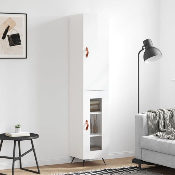 vidaXL Highboard Hochglanz-Wei&szlig; 34,5x34x180 cm Holzwerkstoff
