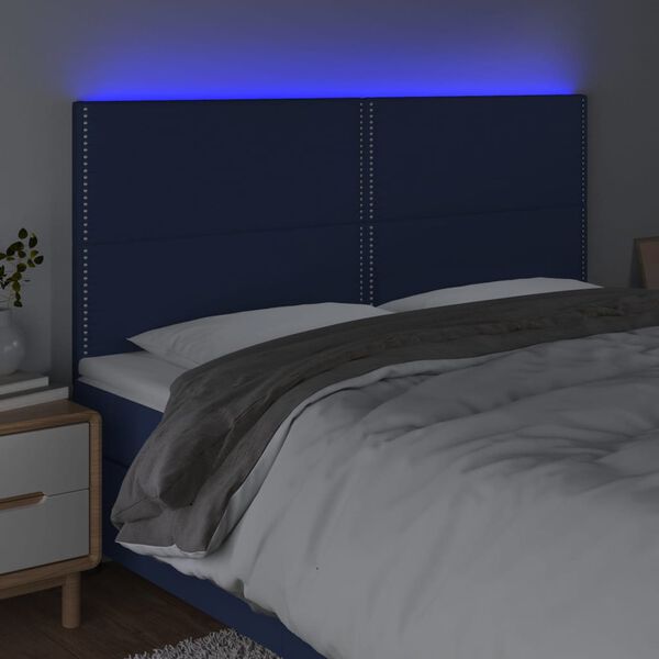 vidaXL LED Kopfteil Blau 200x5x118/128 cm Stoff