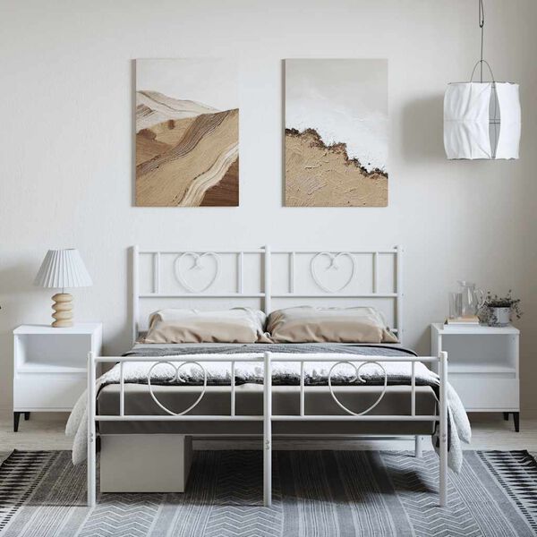 vidaXL Bettgestell mit Kopf- und Fu&szlig;teil Metall Wei&szlig; 135x190 cm