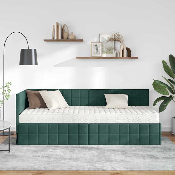 vidaXL Eckbettgestell mit Matratze mit Kopfteil 2 pcs Gr&uuml;n Samt