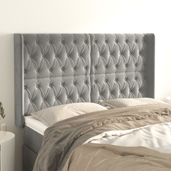 vidaXL Kopfteil mit Ohren Hellgrau 147x16x118/128 cm Samt