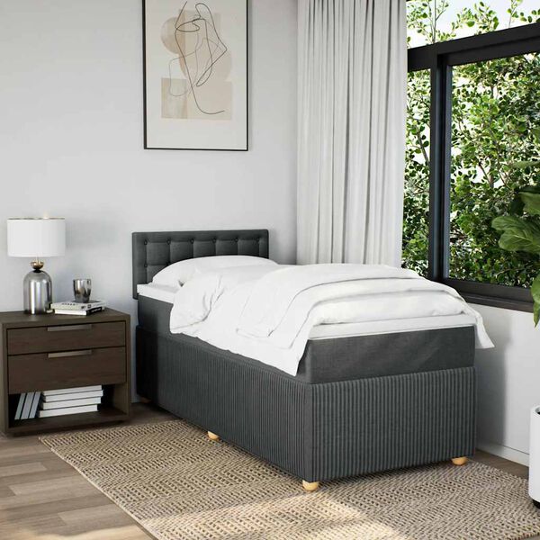 vidaXL Boxspringbett mit Matratze Dunkelgrau 90x200 cm Stoff