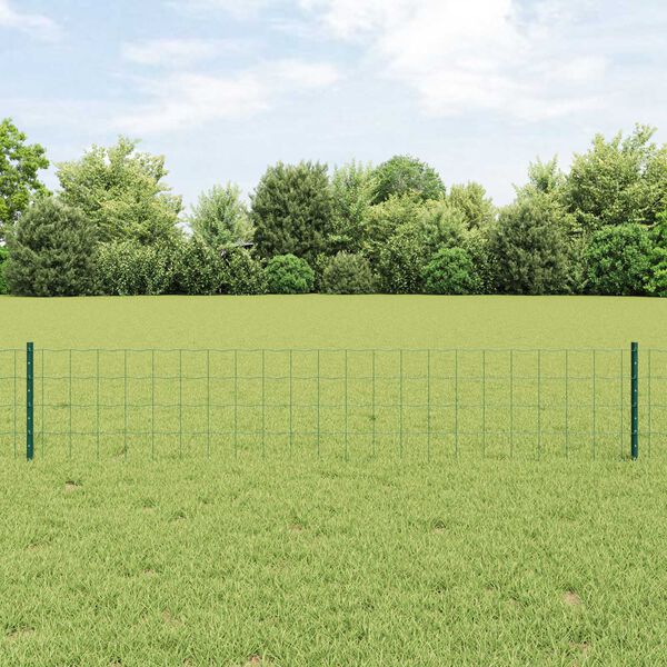vidaXL Zaun mit Pfosten Gr&uuml;n 0,4 x 25 m Stahl und PVC