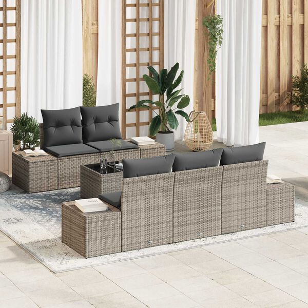 vidaXL Garten-Sofa-Set mit Kissen 6 pcs Grau Poly-Rattan
