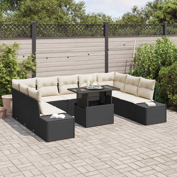 vidaXL Garten-Sofa-Set mit Speicher 10 pcs Schwarz Poly Rattan