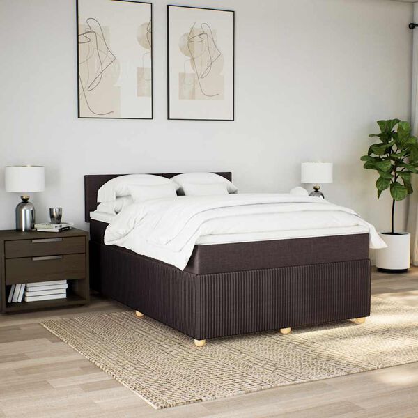 vidaXL Boxspringbett mit Matratze Dunkelbraun 140x190 cm Stoff