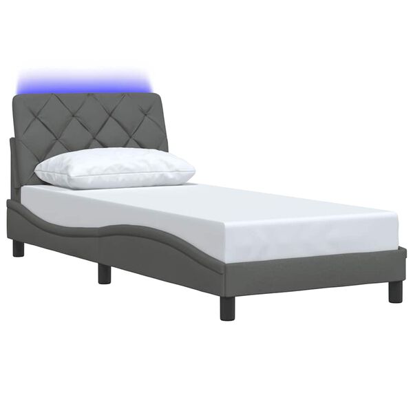 vidaXL Bettgestell mit LED ohne Matratze Dunkelgrau 90x200 cm Stoff