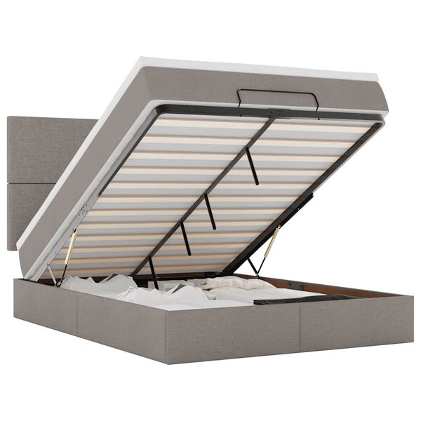 vidaXL Ottoman-Bett mit Matratze & LEDs Taupe 140x200 cm Stoff