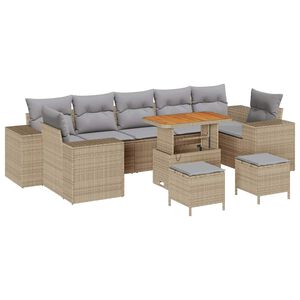 vidaXL Garten-Sofa-Set mit Kissen mit Kissen 10 pcs Beige und Hellgrau