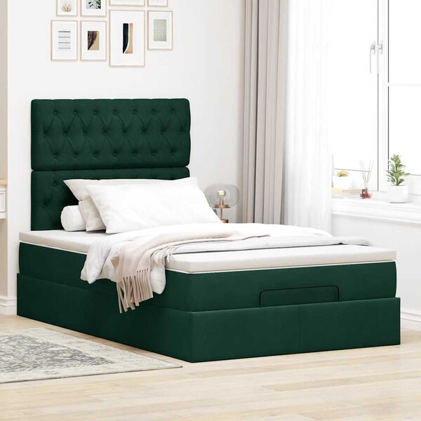 vidaXL Ottoman-Bett mit Matratzen & LEDs Dunkelgrün 120x190 cm Samt