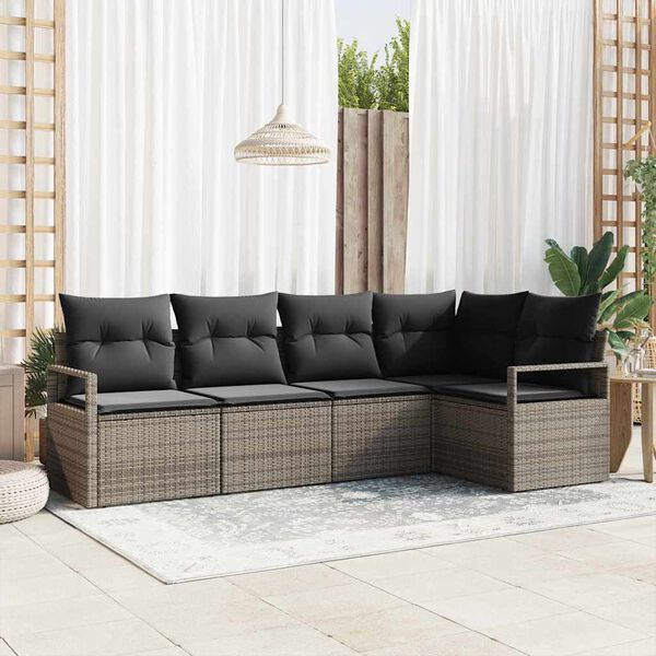 vidaXL Garten-Sofa-Set mit Kissen mit Speicher 5 pcs Grau