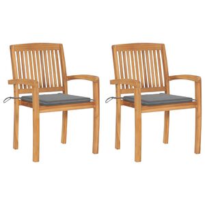 vidaXL Gartenst&uuml;hle 2 Stk. mit Grauen Kissen Massivholz Teak
