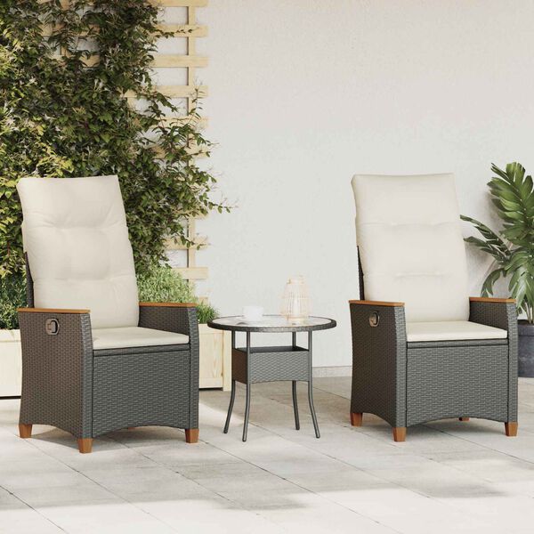 vidaXL Verstellbarer Gartenstuhl Schwarz und Creme 64 x 57,5 x 112 cm